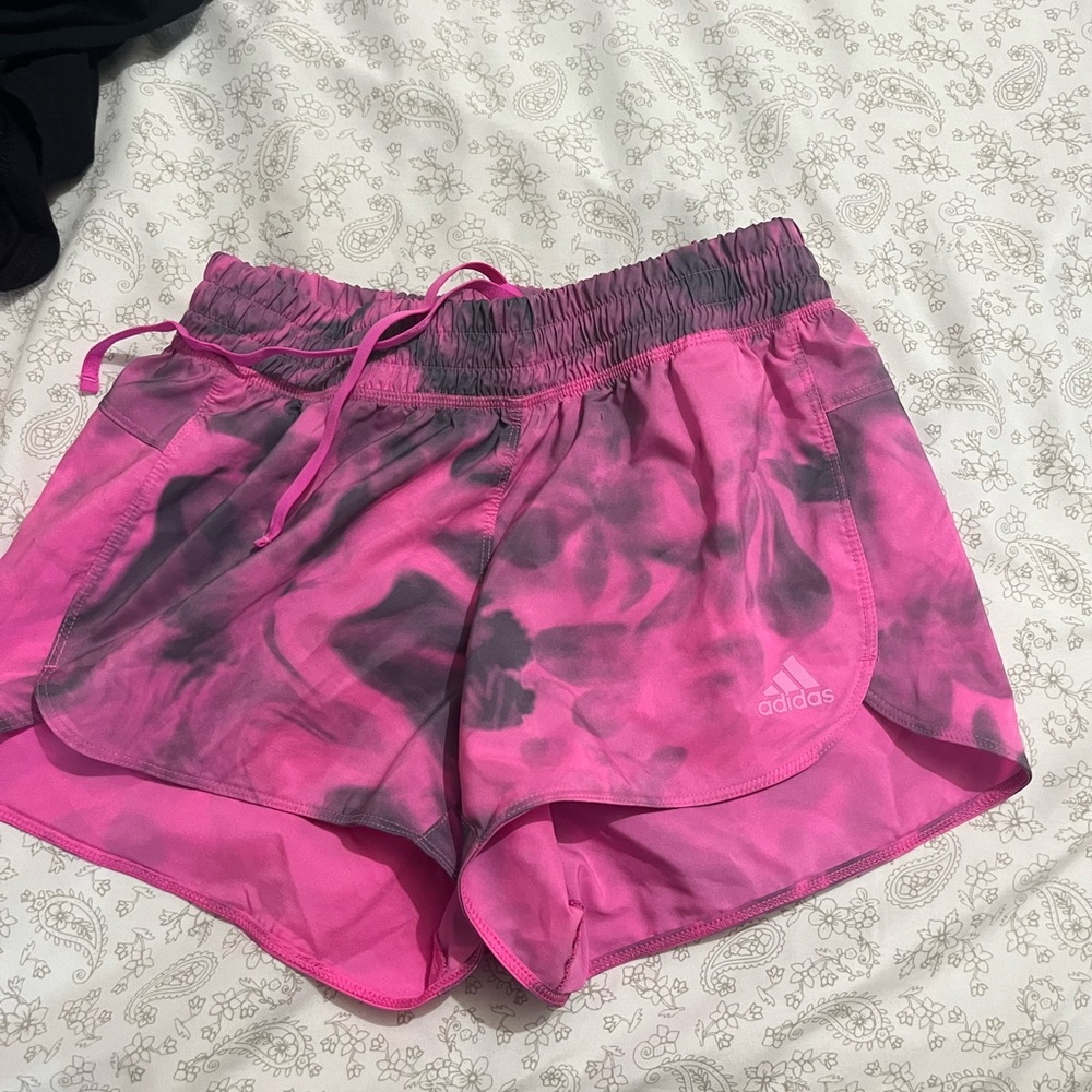 Adidas Pink and grey tie dye shorts